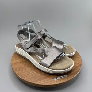 Bionic Wedge Sandals 9.5 Silver Metallic Leather Slingback Comfortcore 4961